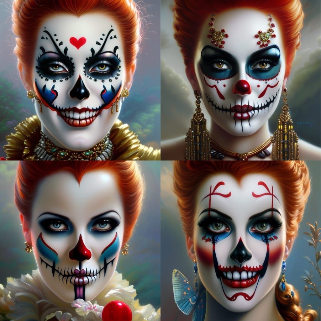 Sinister Clown Woman in Ethereal Oil Painting