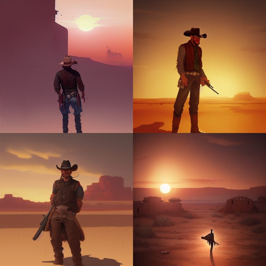 Sinister Cowboy Standoff at Sunset, Digital Art