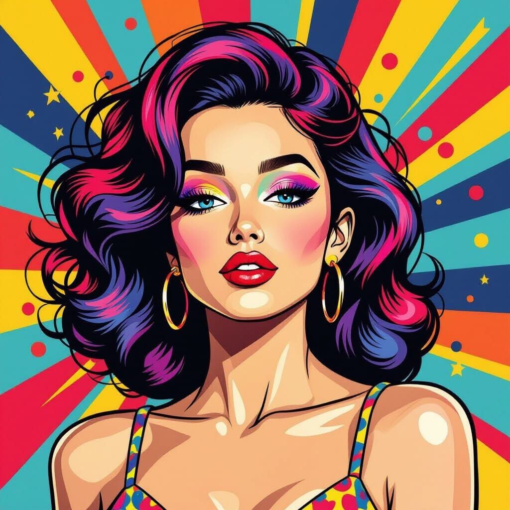 Pop Art Portrait of a Woman with Voluminous Hair
