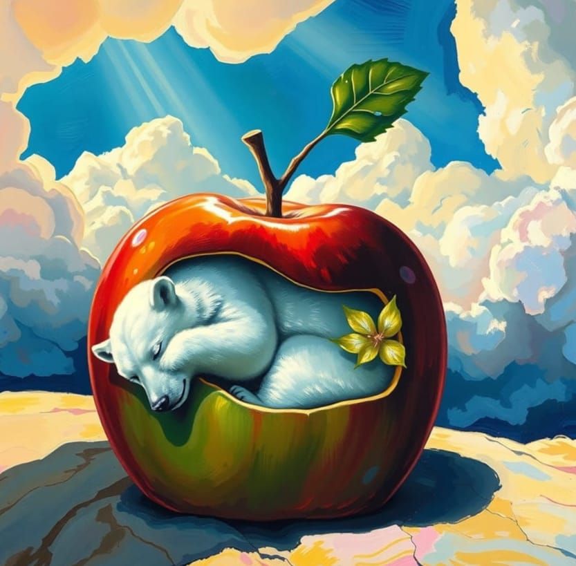 Surreal Fauvist Masterpiece: Polar Bear Inside Apple Amidst ...