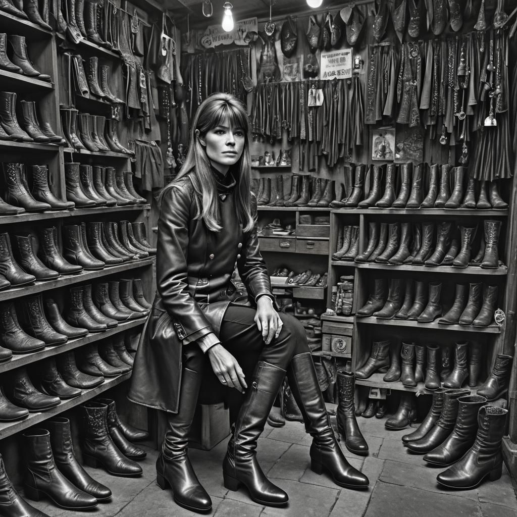 Hyperrealistic Goth Market Scene with Leather-clad Woman