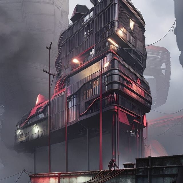 Chaotic Flowerpunk Building in Gritty Cyberpunk Style