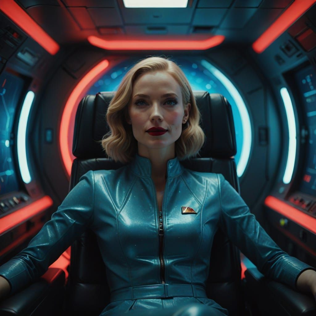 Ethereal Pleiadian Woman in Minimalist Spaceship Studio