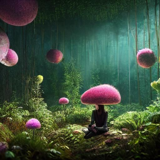 Surreal Forest: Woman in a Warped Mycelium Network