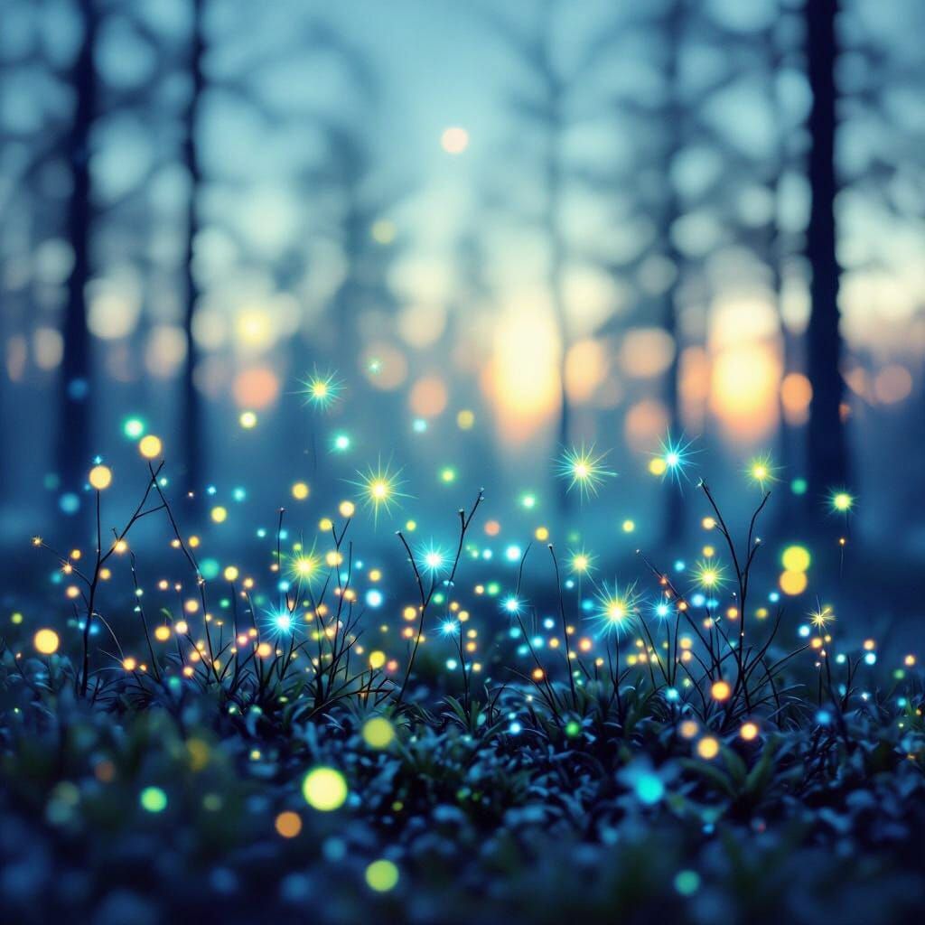 Boreal Forest Night With Fluorescent Fireflies