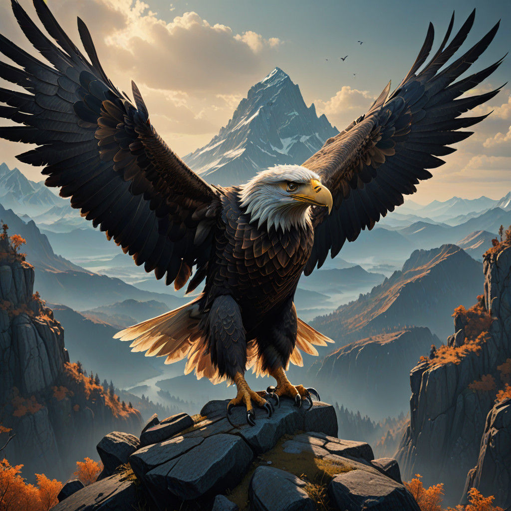 Eagle in Regal Splendor, in the Style of Cyberpunk Fantasy A...