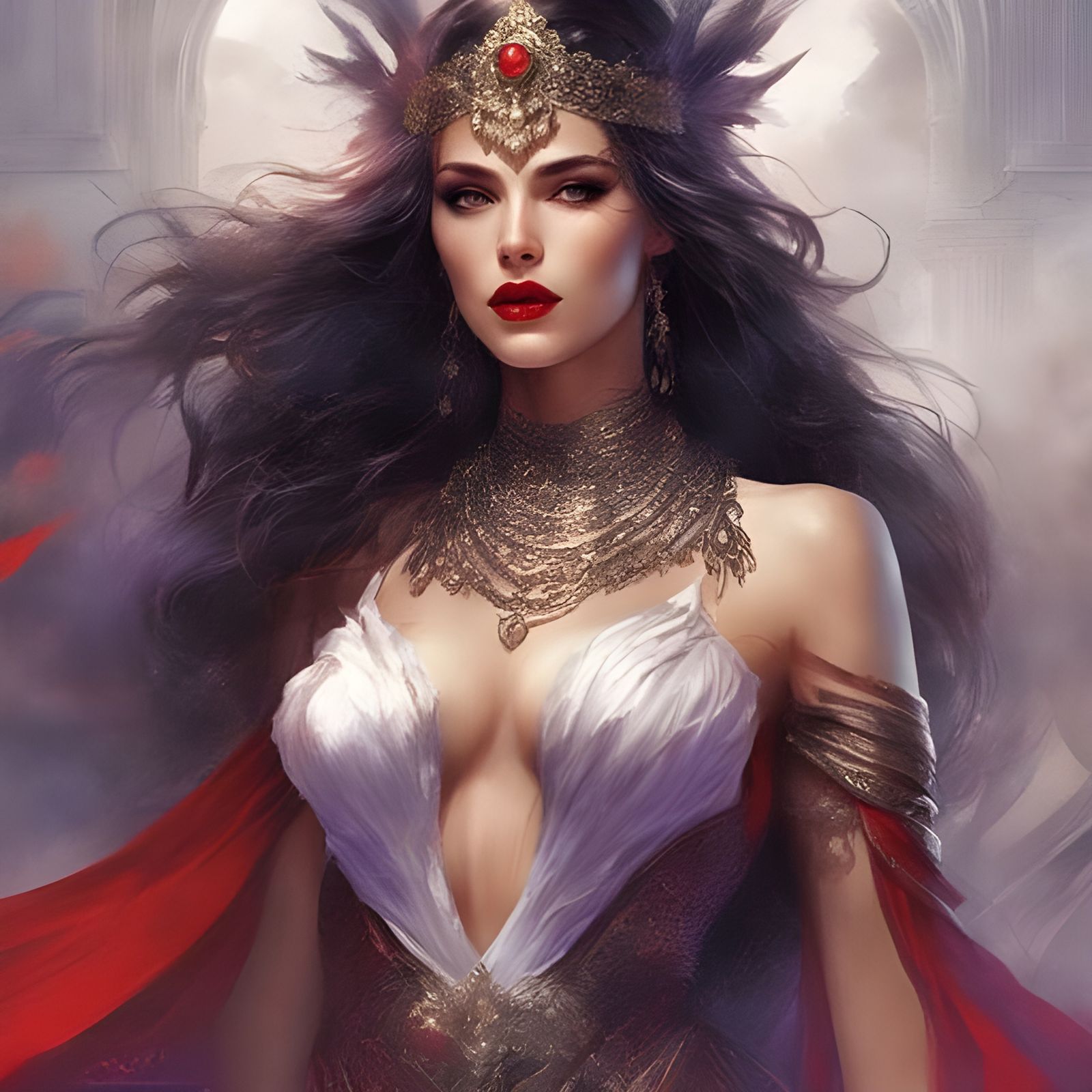 Glamorous Greek Mistress Portrait in the Style of Royo