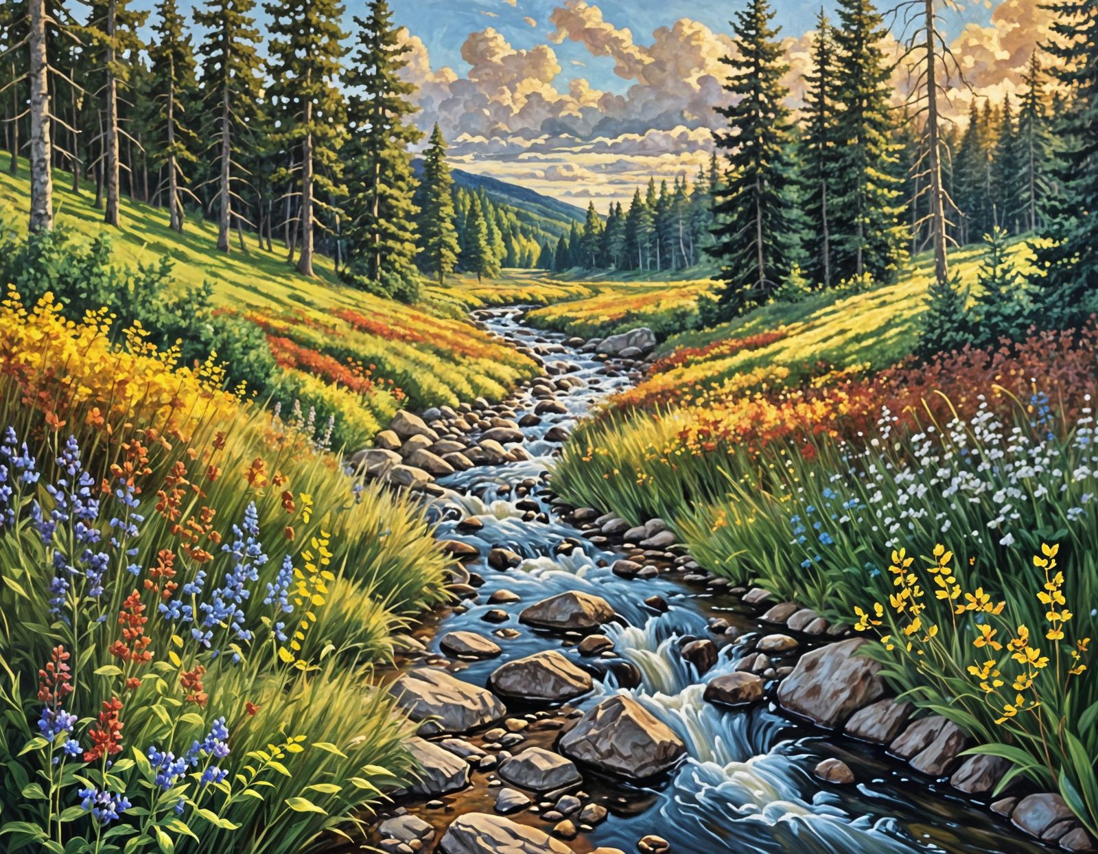 Golden Hour Oil Painting of Autumn Forest