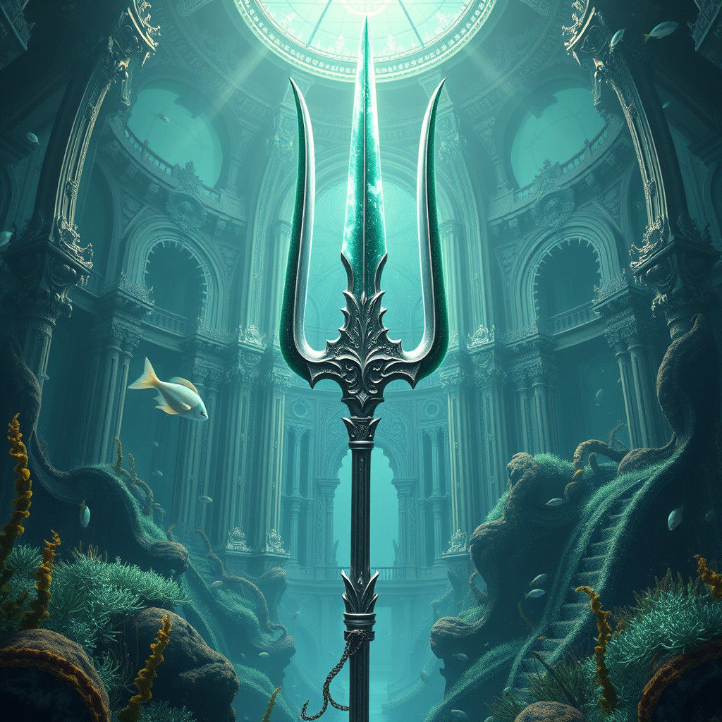 Majestic Silver Trident in an Underwater Palace