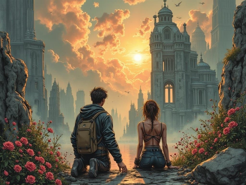 Celestial Guardians in Eerie Landscape