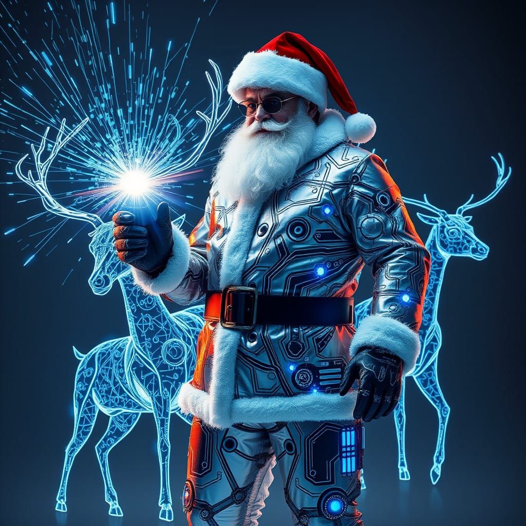 Sci-Fi Santa Unveils Futuristic Exosuit with Holographic Rei...