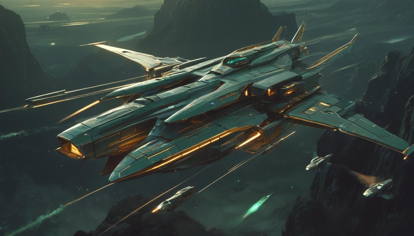 Sleek Spaceships Racing by Saturn in Neon-Lit Cosmic Opera S...