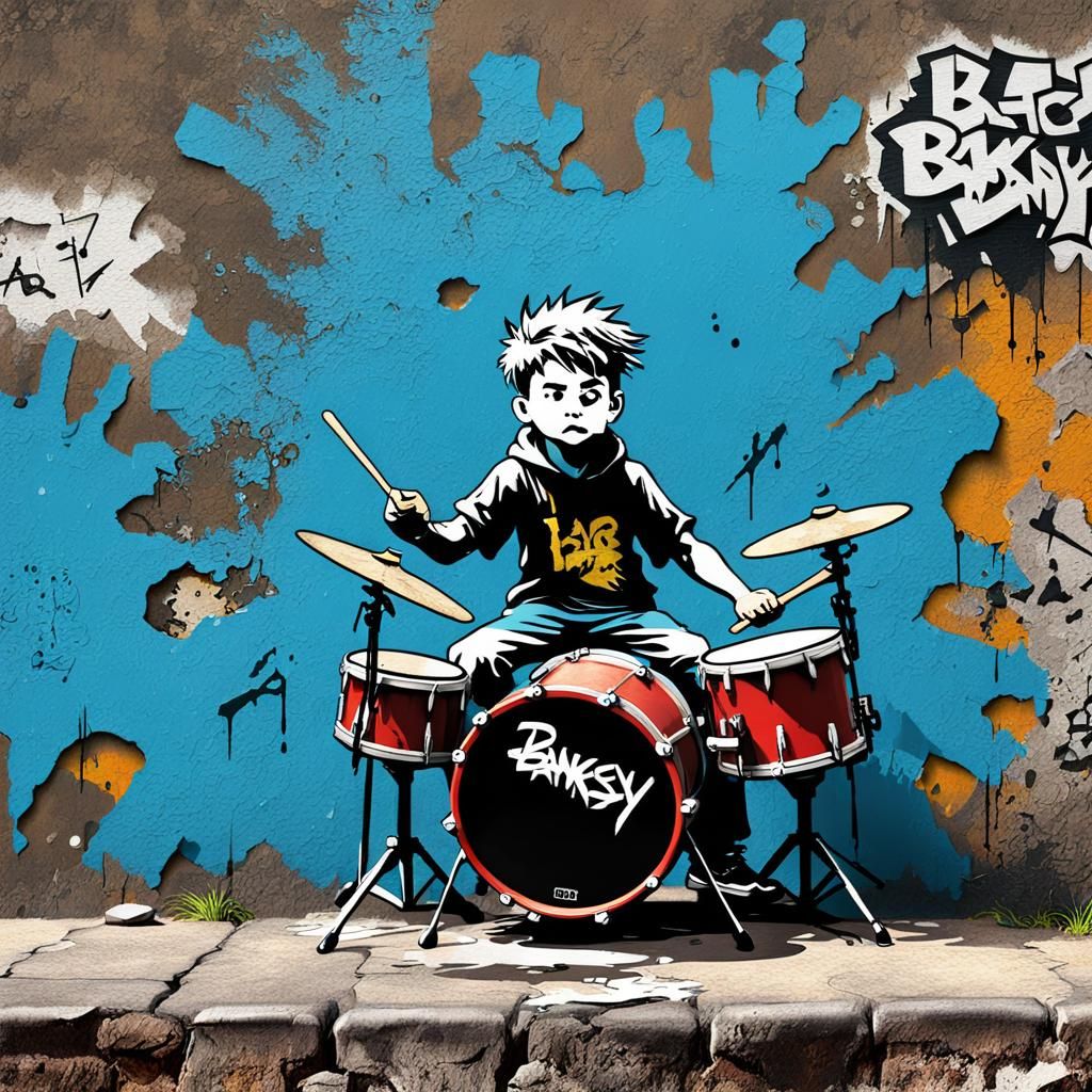 Banksy-Style Graffiti: Tiny Drummer Boy