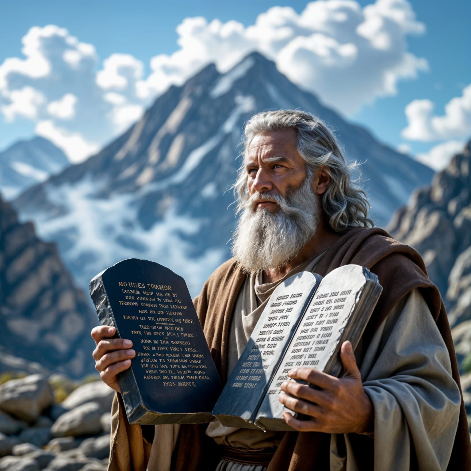 Moses with the Ten Commandments: Photorealistic Close-Up