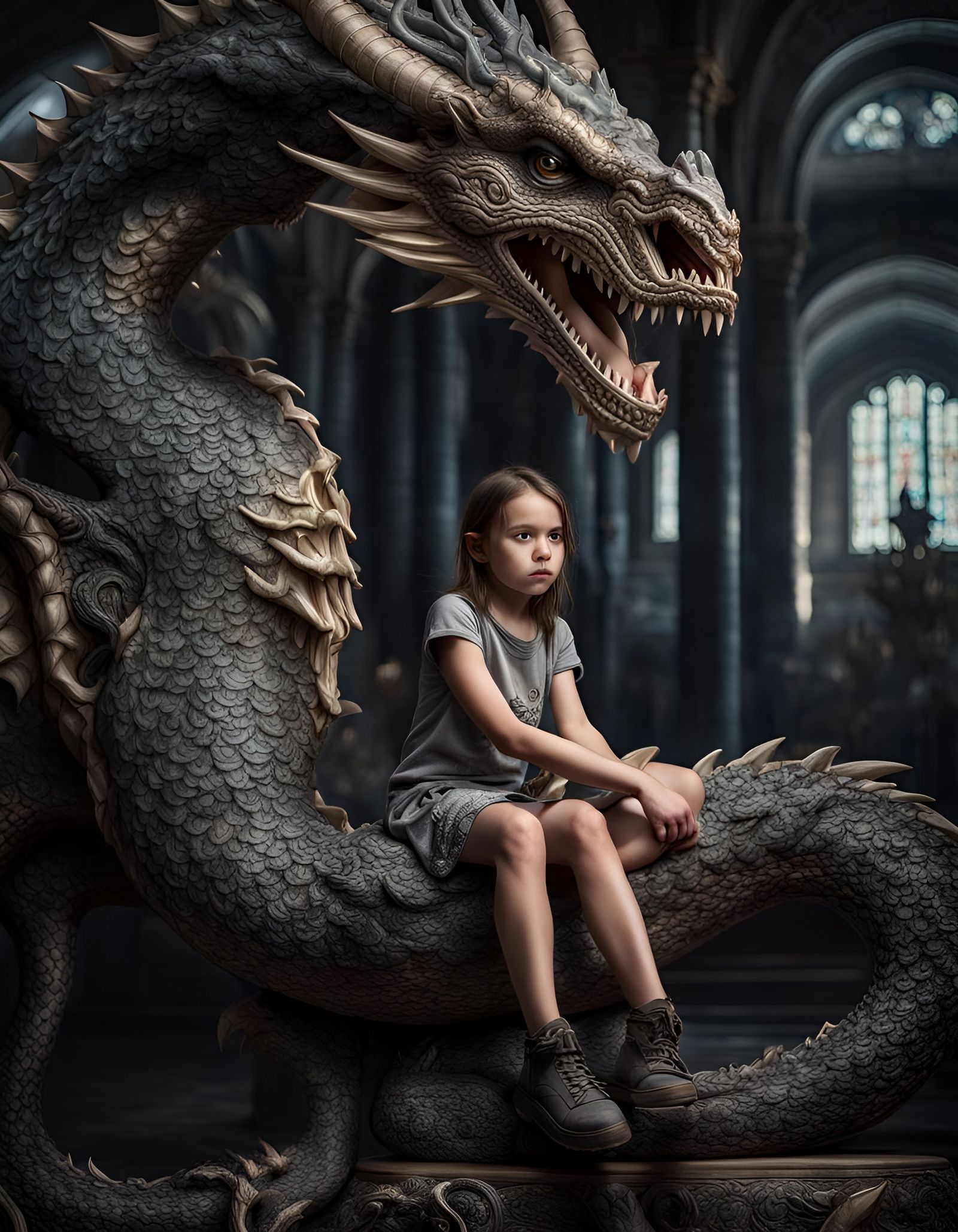 Girl and Dragon: Hyperrealistic Cinematic Composition
