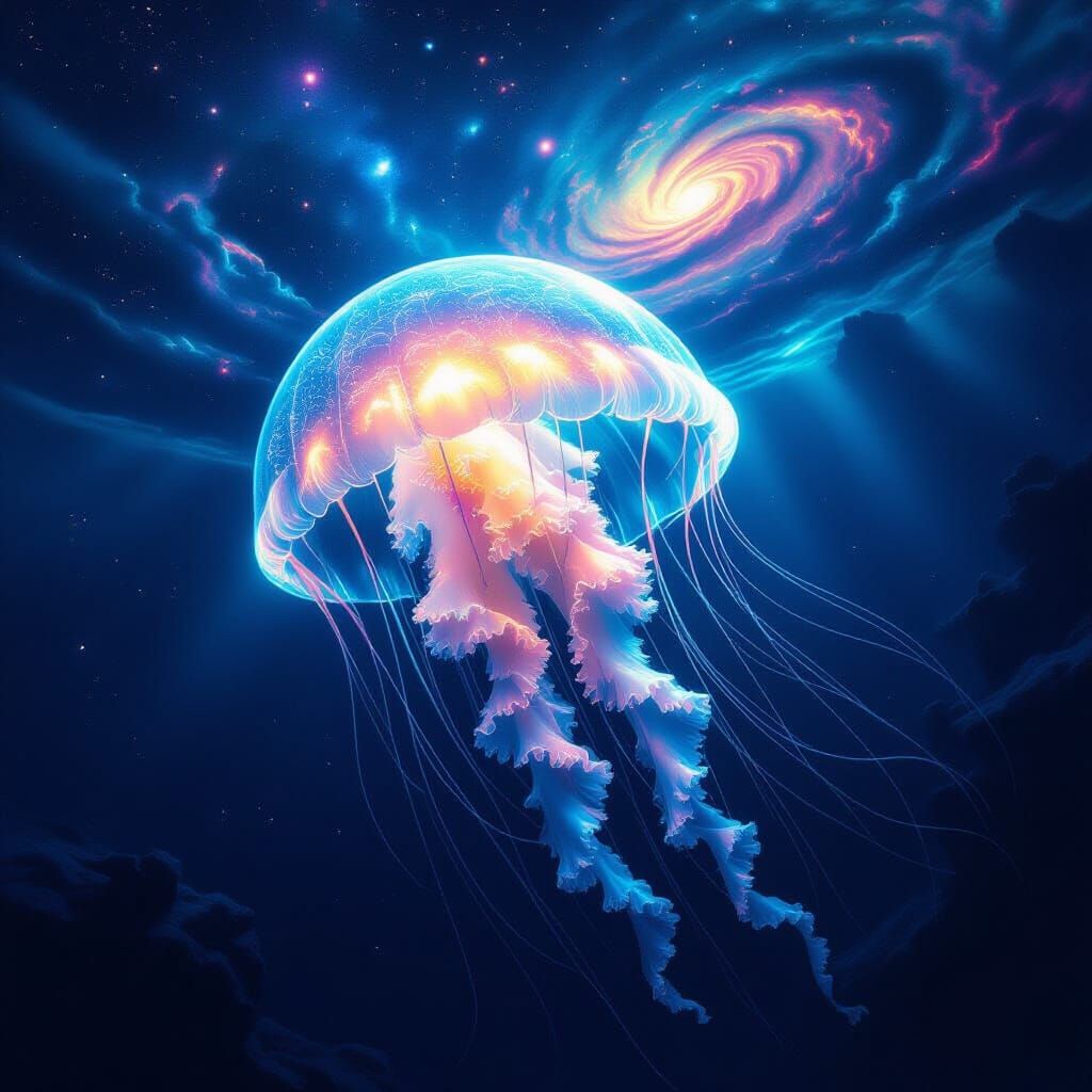 Bioluminescent Jellyfish Drifting Through Ocean Trench