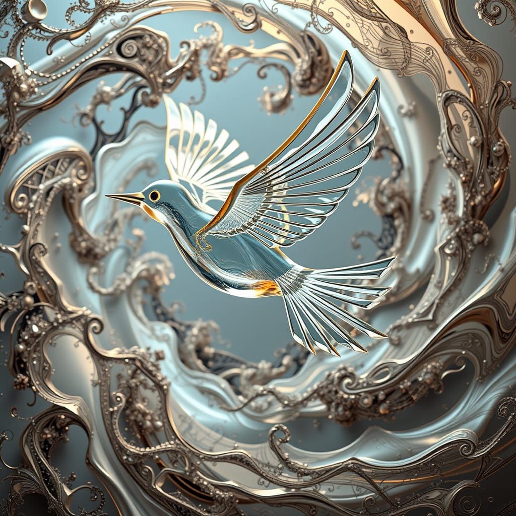 Glass Bird in Weightless Flight, in a Cyberpunk Digital Art ...