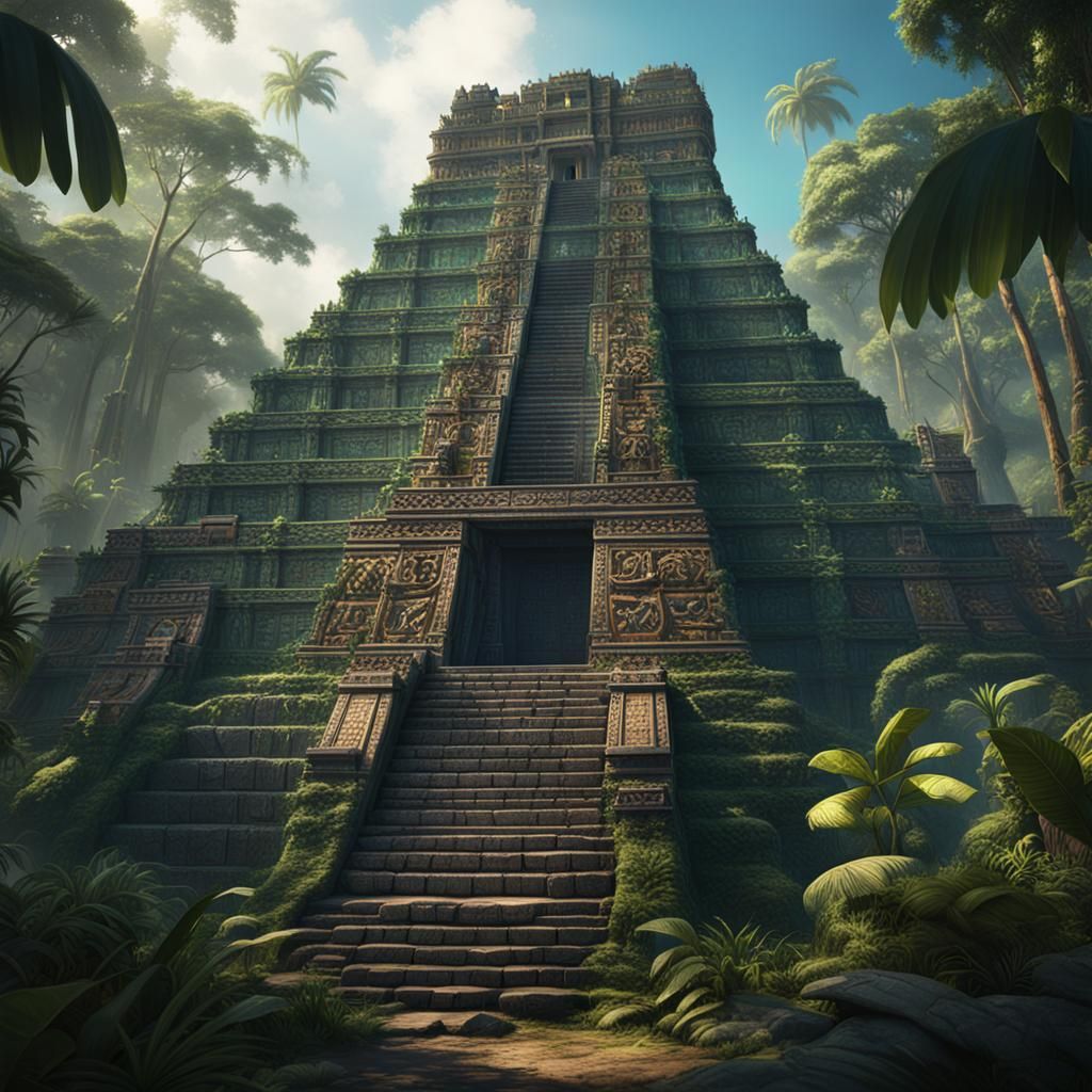 Mayan Temple in Jungle: Detailed Matte Painting