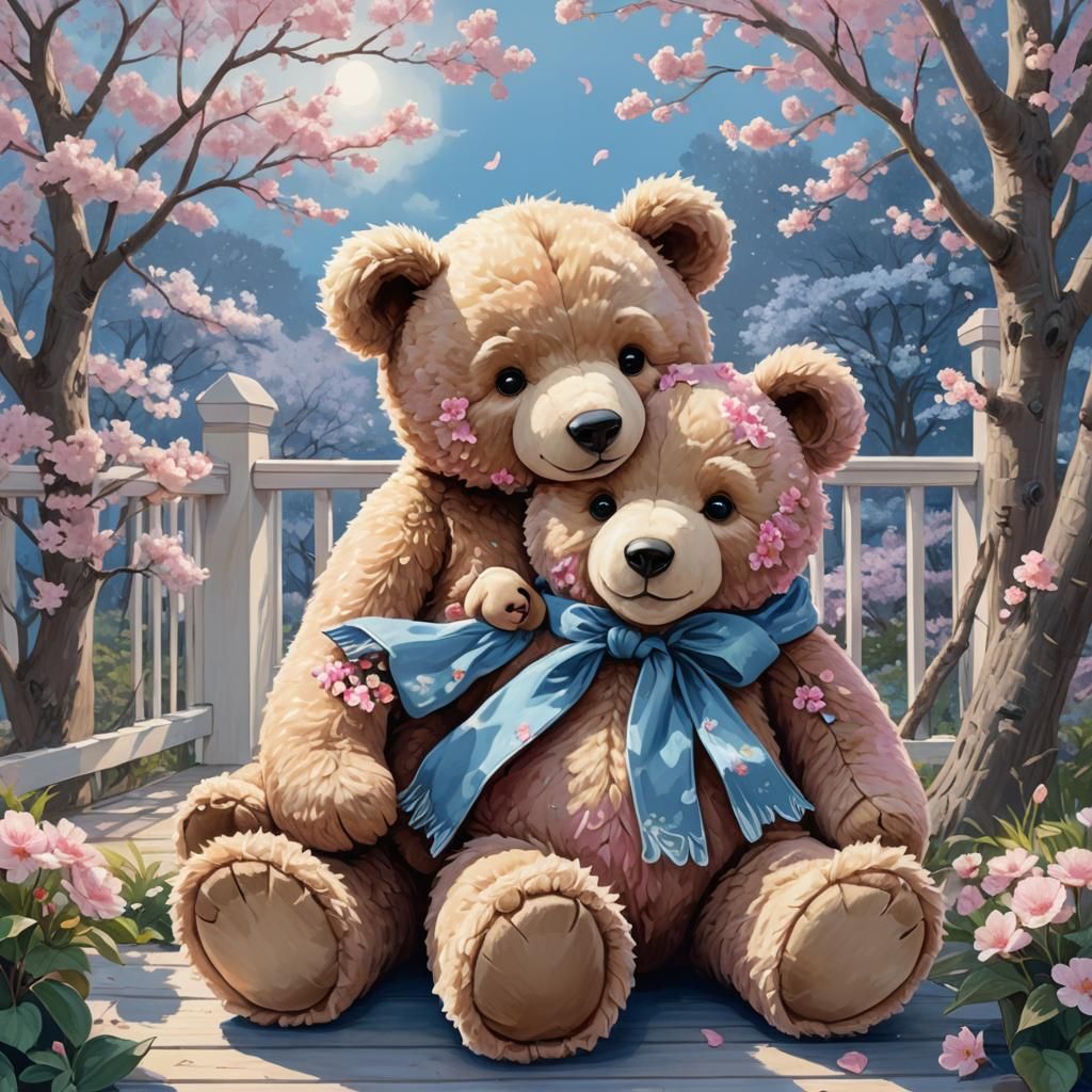 Teddy Bears Hugging: Whimsical Pencil Art