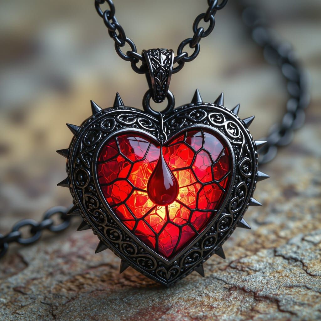 Gothic Amulet with Crimson Glow in Dark Fantasy Style