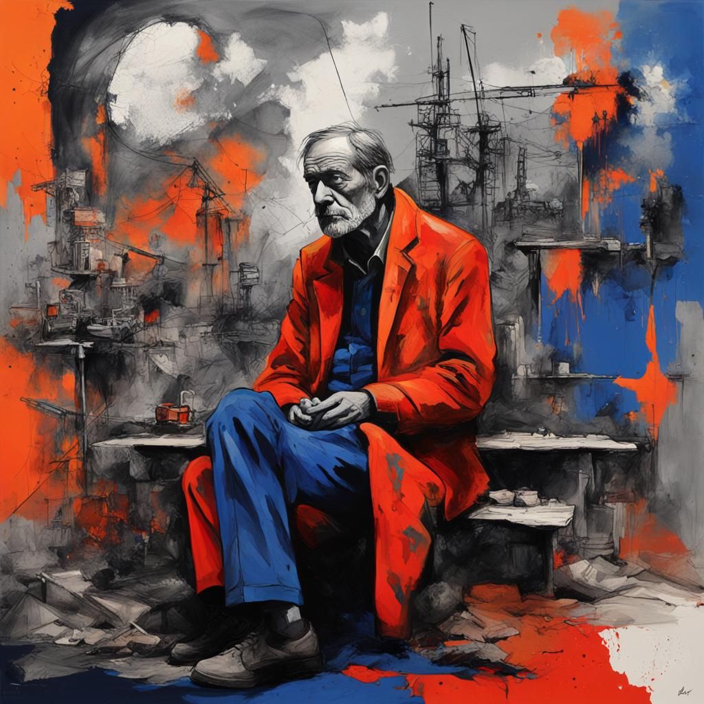 Man in Surreal Scene with Colorful Splash Art