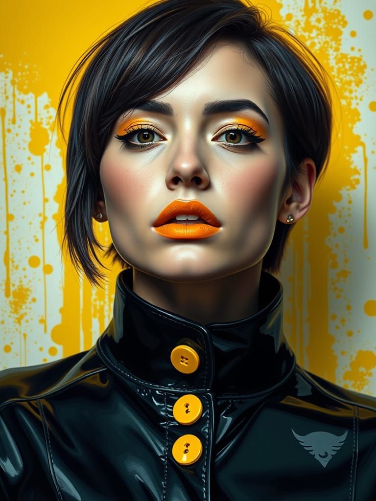 Edgy Woman with Yellow Lipstick in Gritty Realism Style