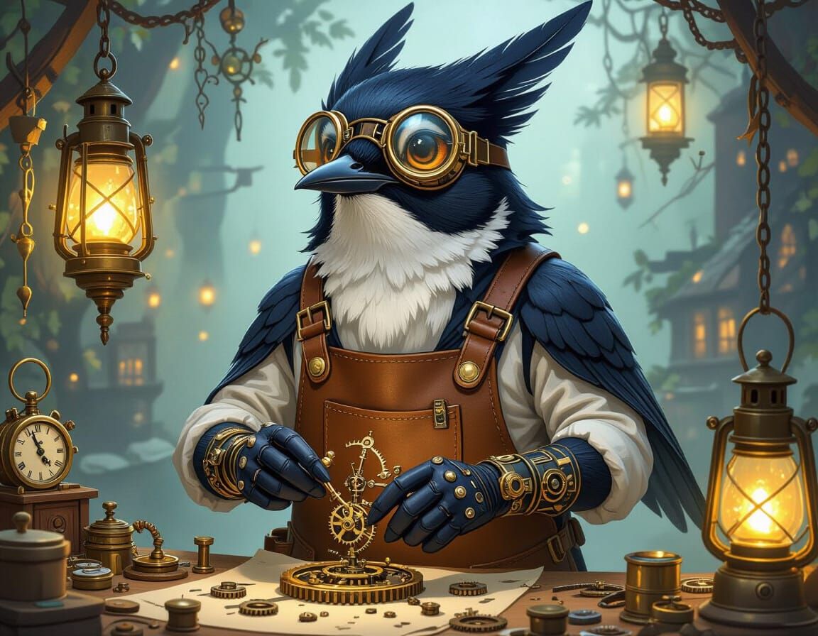 Nightingale Artisan Crafting Clockwork in Fantasy Style