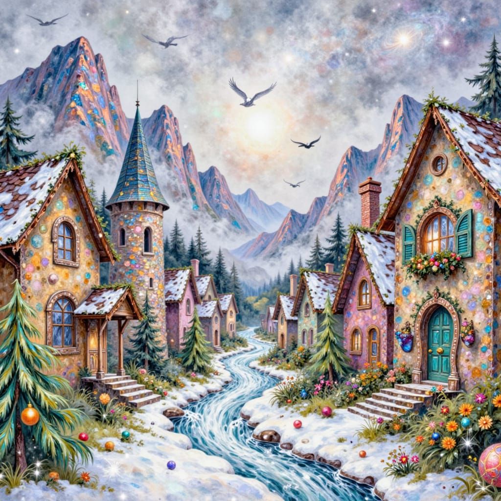 Whimsical Christmas Houses Watercolor Sketch