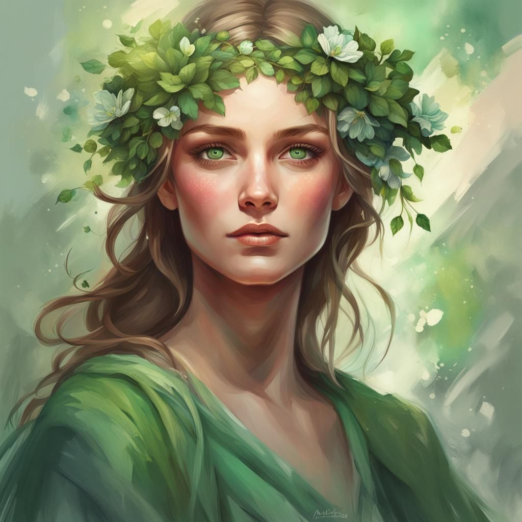 Woman Portrait with Flower, Hyperdetailed Digital Art