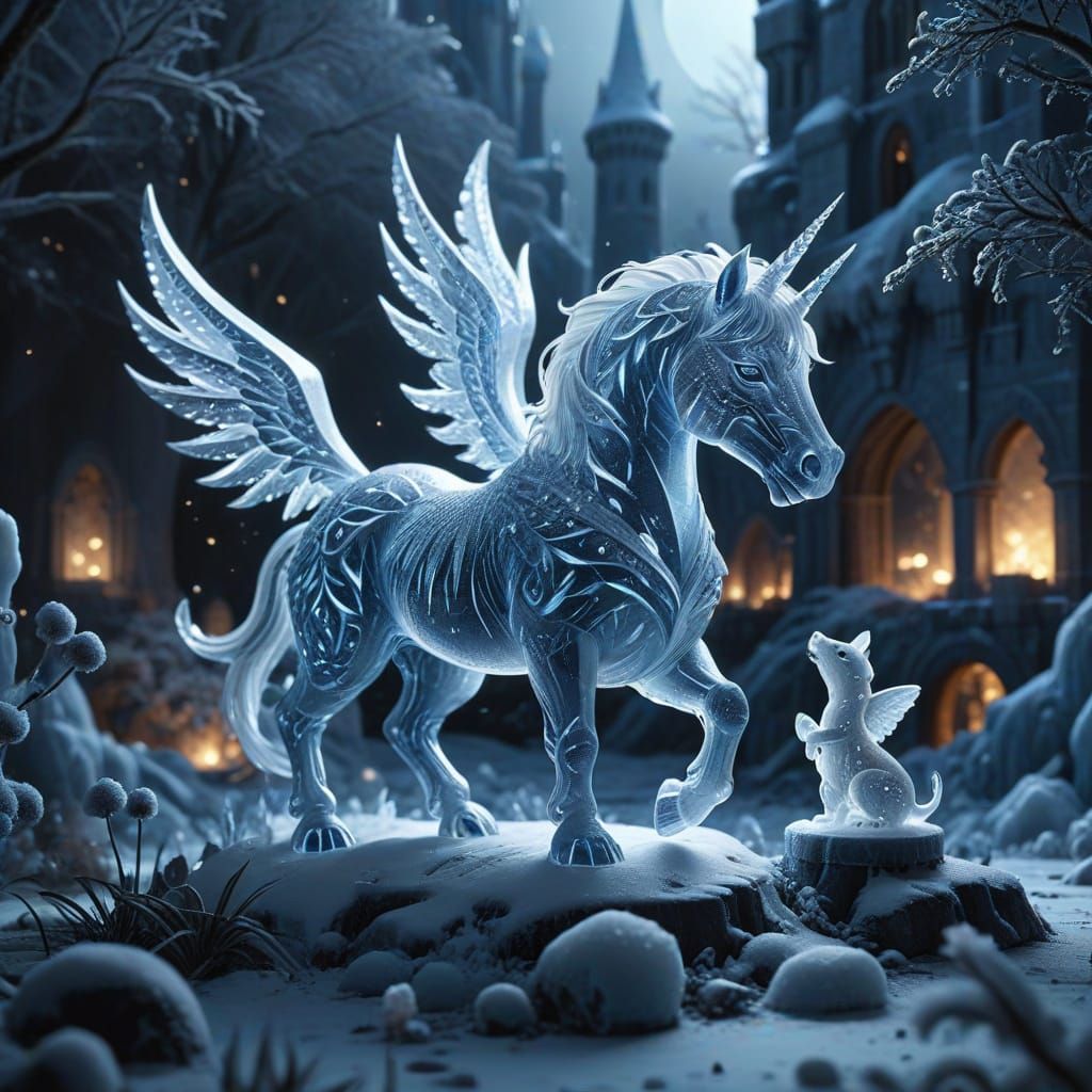 Enchanting Ice Sculpture Garden Under Moonlight