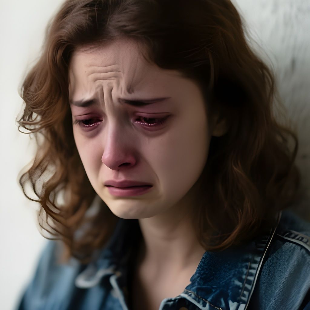 Distraught Woman in Denim Jacket Portrait