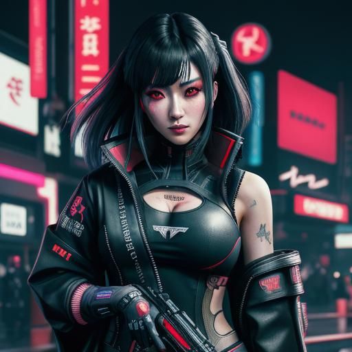 Cyberpunk Japanese Girl in Love with Neon
