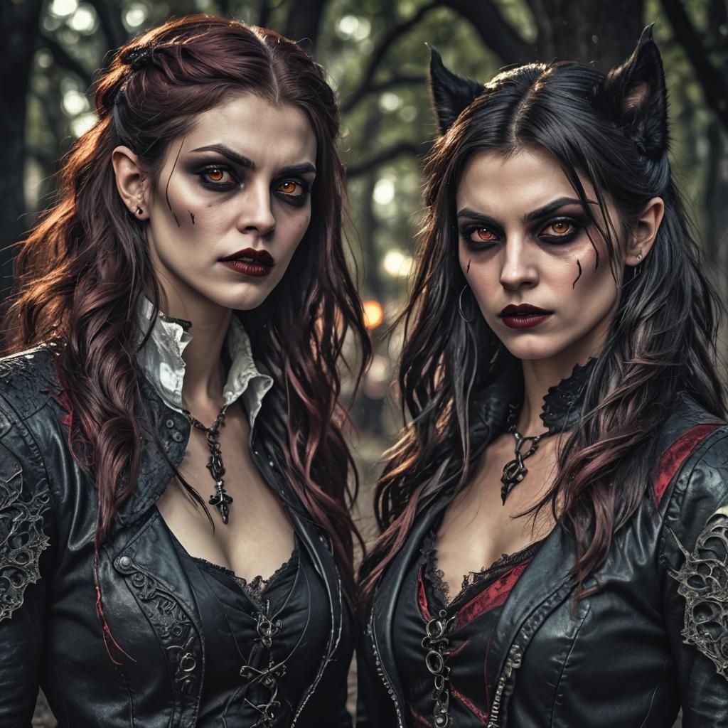 Lesbian Vampire and Werewolf Girlfriend: Hyperrealistic Imag...