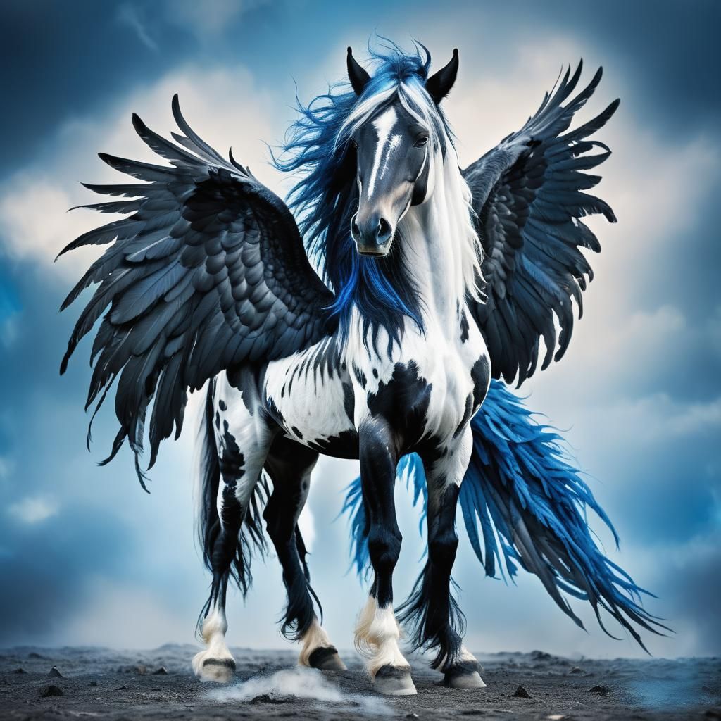 Dramatic Pegasus Portrait with Feathered Wings
