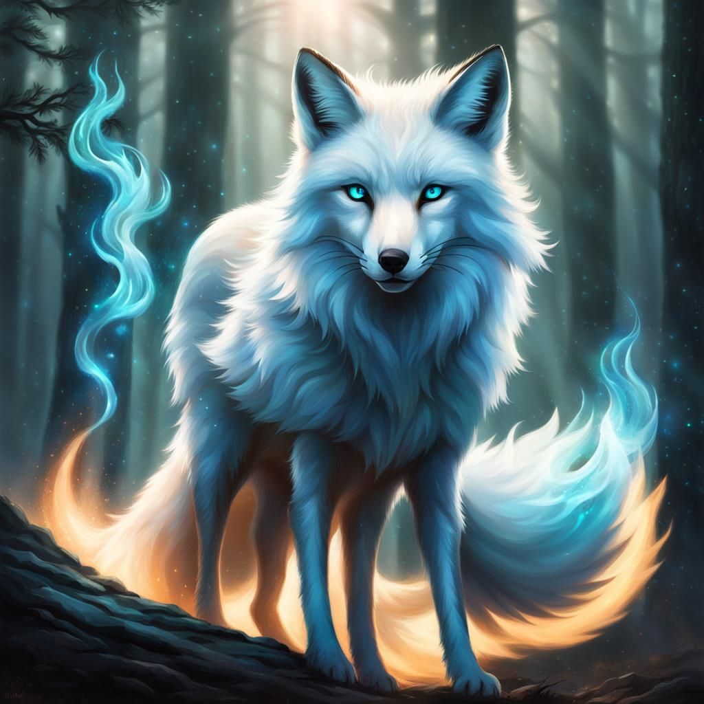 Mystic Nine-Tailed Fox in Dark Forest