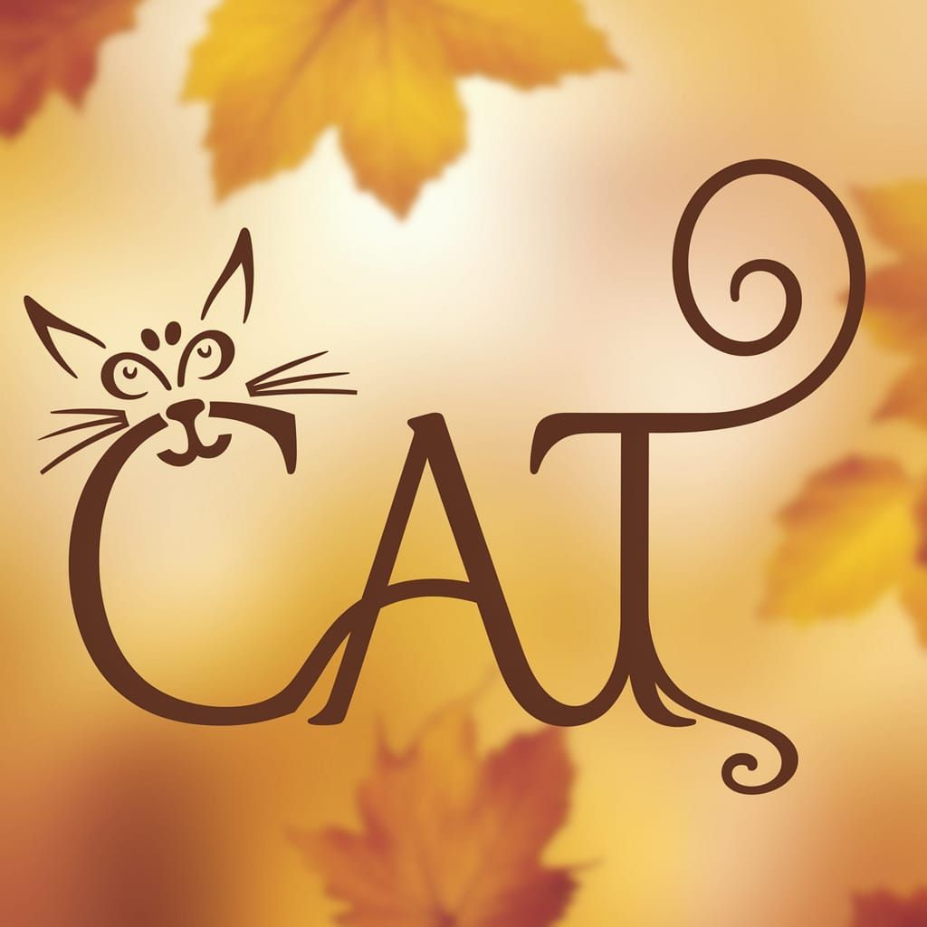 a calligram of the word cat, the c forming the head, the forming the shoulders and front legs, the t forming the rear le...