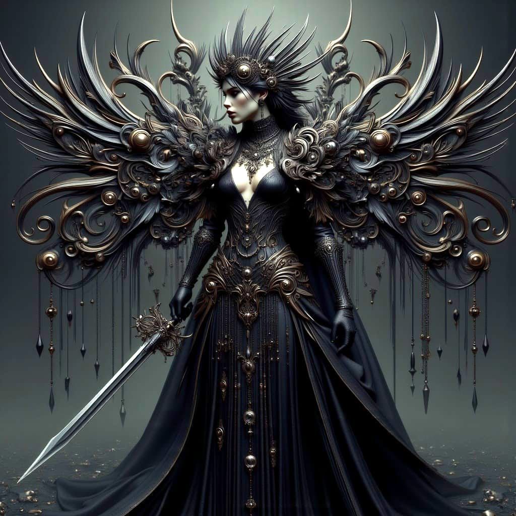 Art Nouveau Punk Warrior Crowned in Shadows