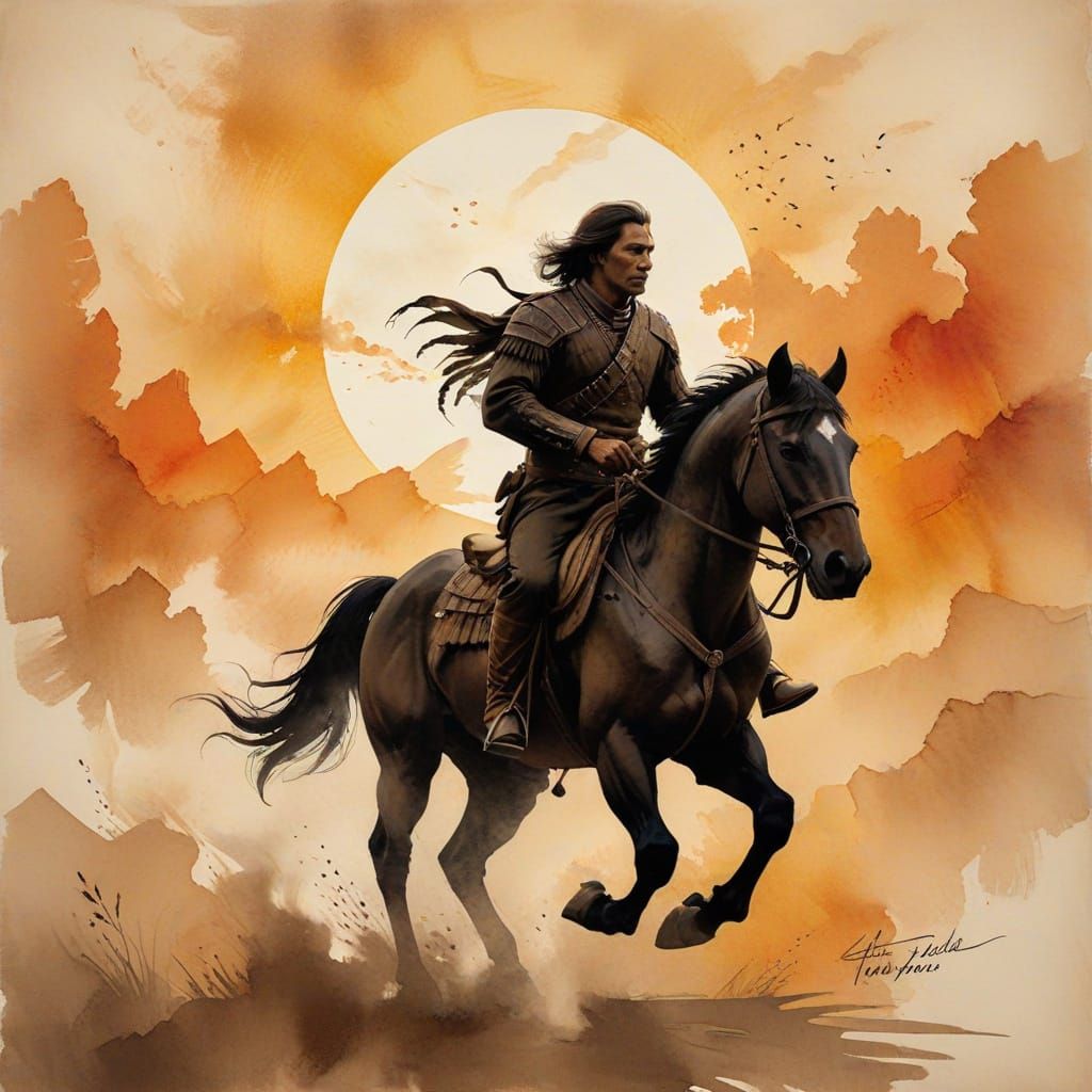 Indian Chieftain on Horseback at Golden Hour