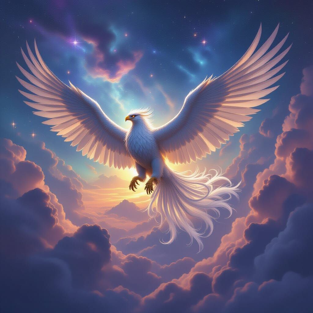 Majestic Griffin Soaring Through Cosmic Nebula
