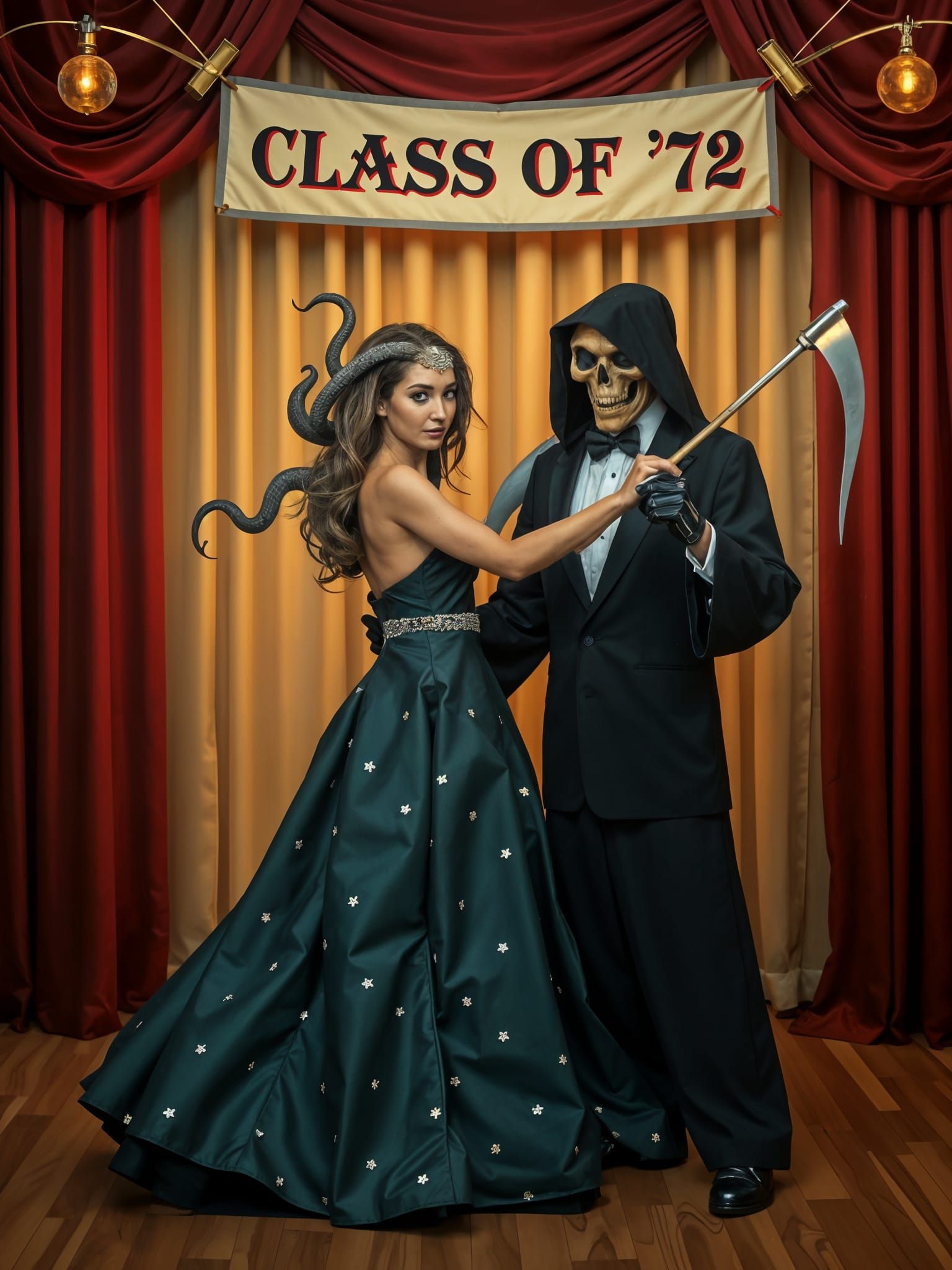 Grim Reaper and Medusa at High School Prom