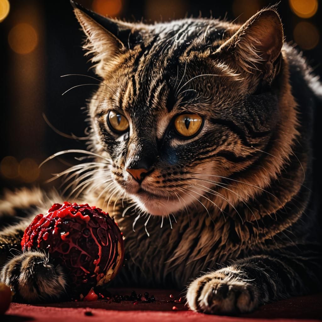 Macabre Portrait of Cat Devouring Its Master