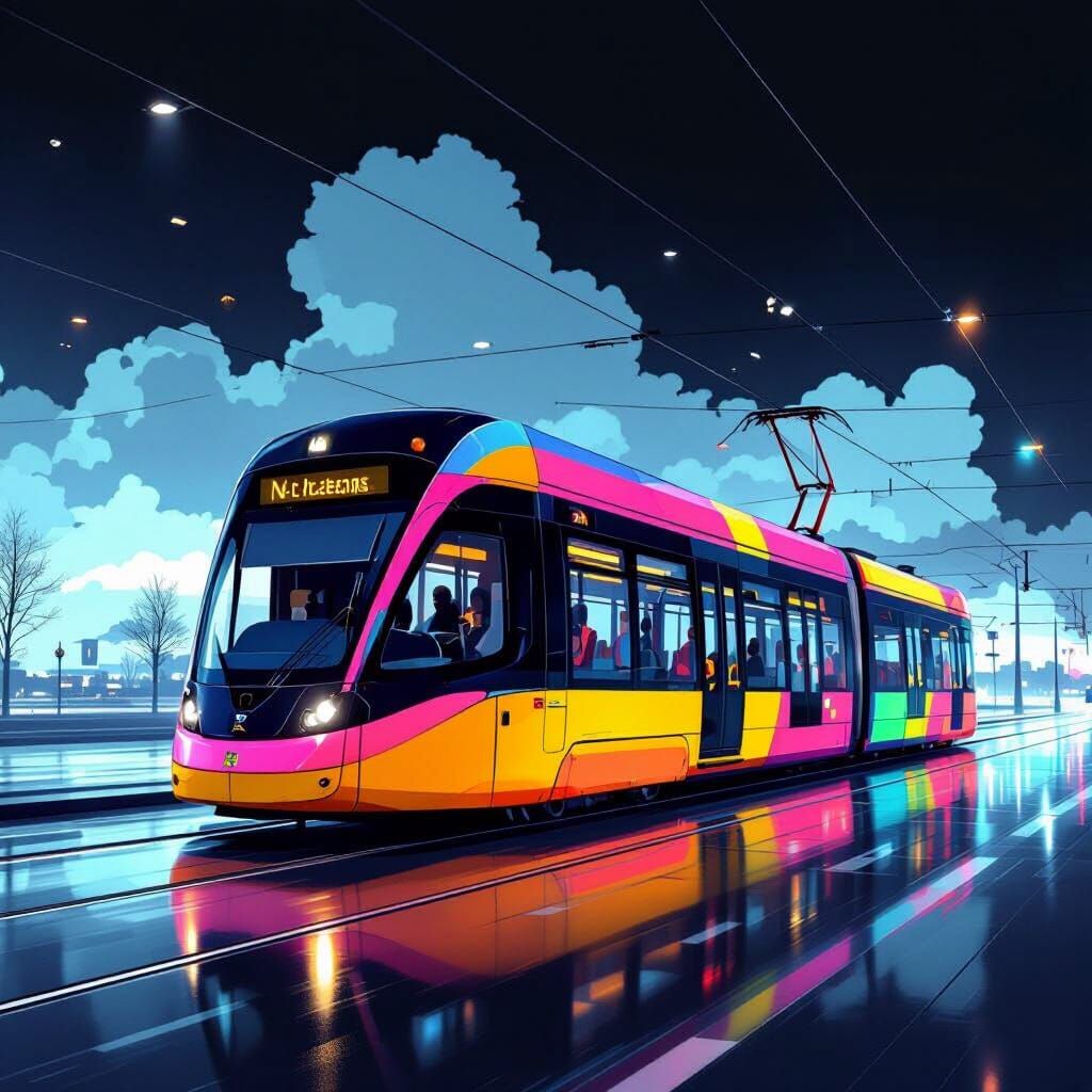 Futuristic Electric Tram in Netherlands, Vibrant Colors