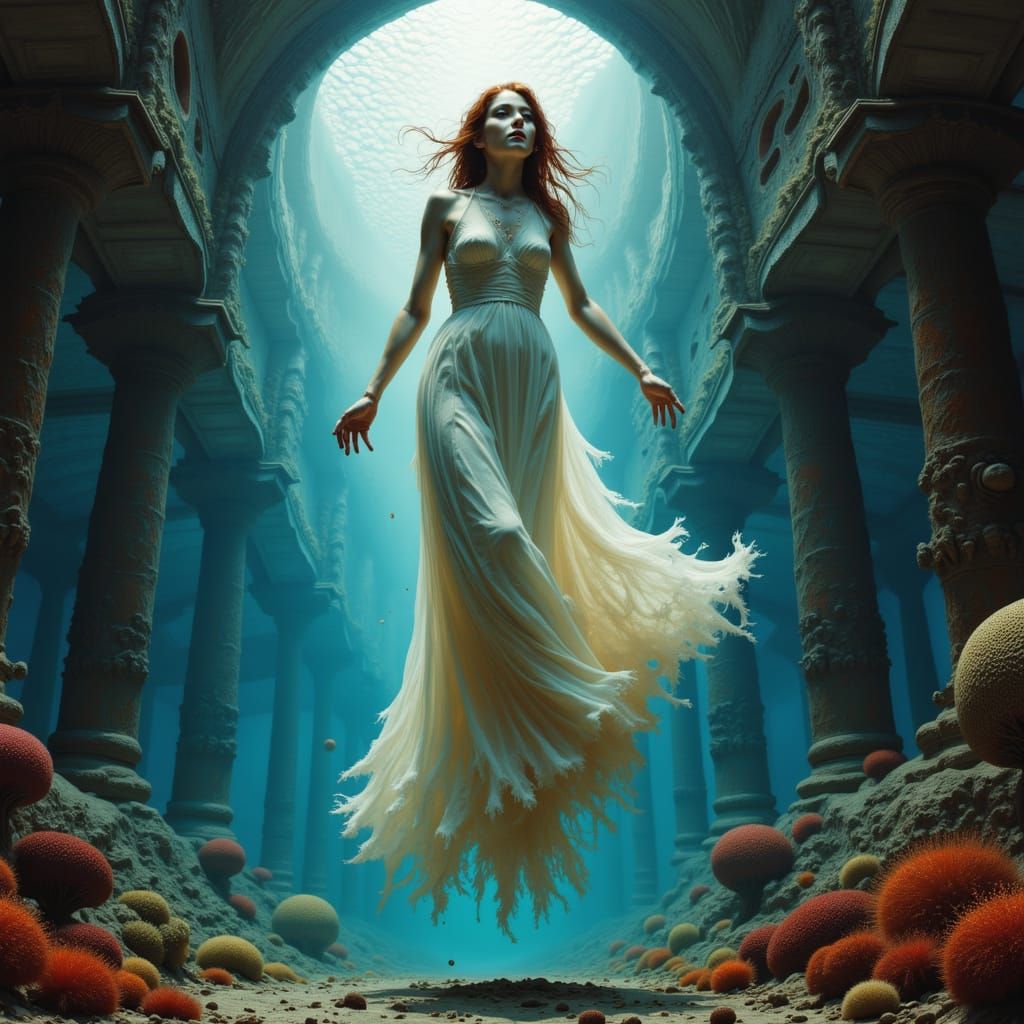 Scarlett O'Hara's Ghostly Figure in Underwater Ruins