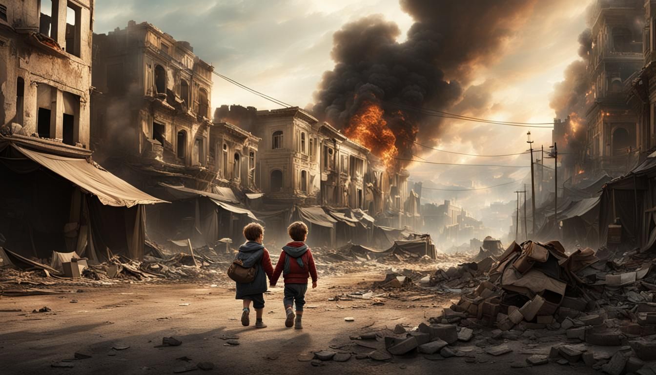 Children Play in War-Torn City: Digital Matte Painting