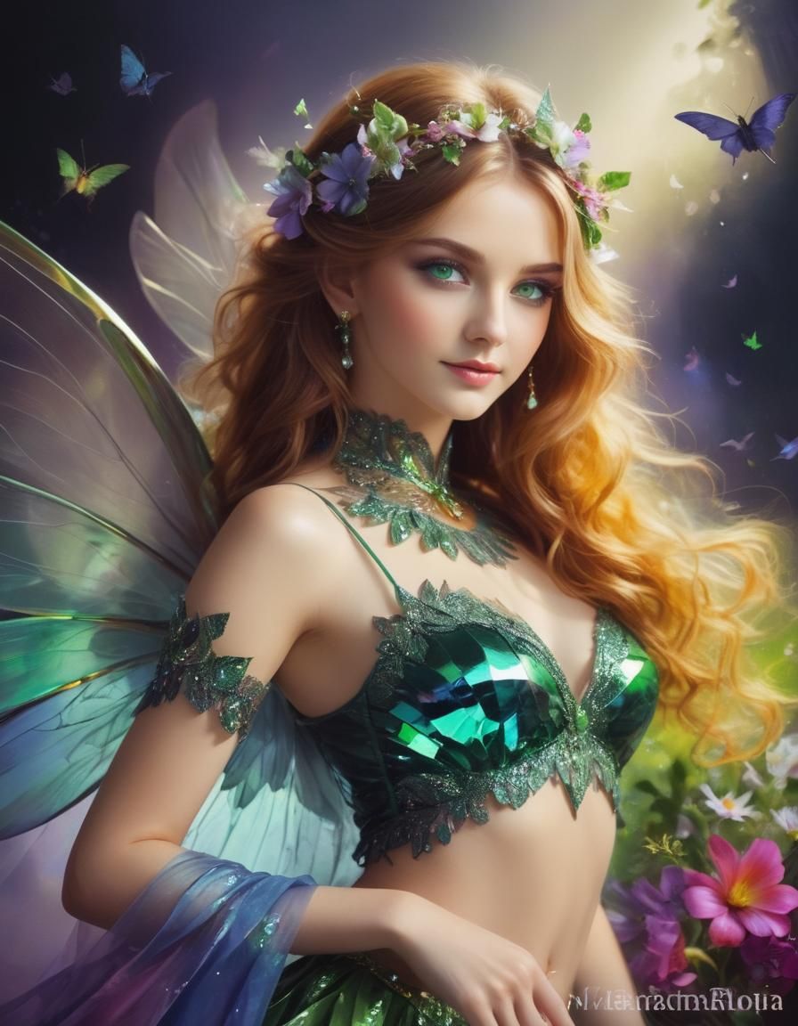 Whimsical Fairy with Ink Splatter and Vivid Colors