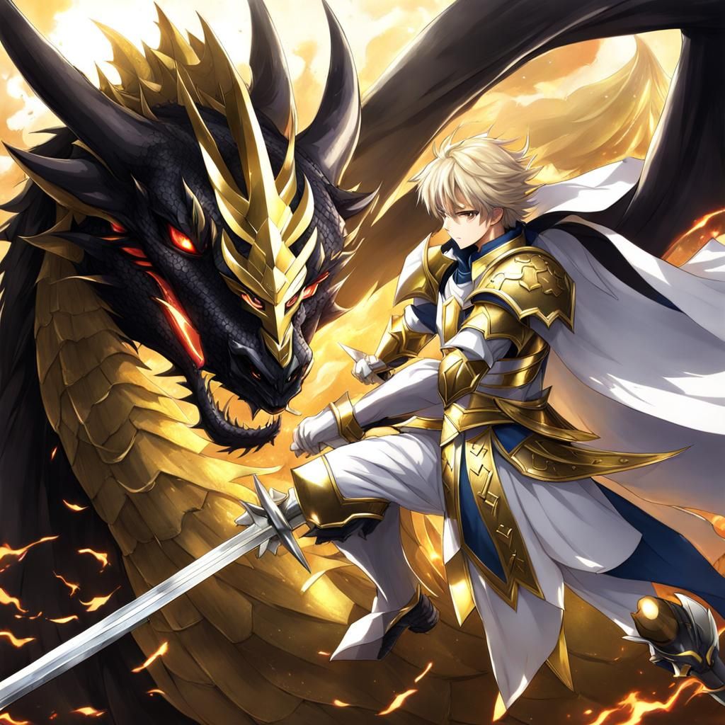 Knight Battles Dragon: Anime-Inspired Key Visual