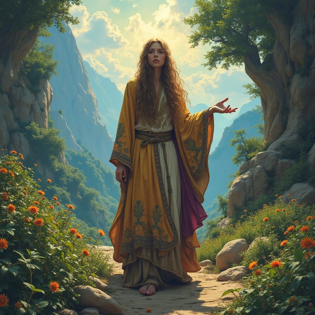 Gaia in a Lush, Surreal Landscape