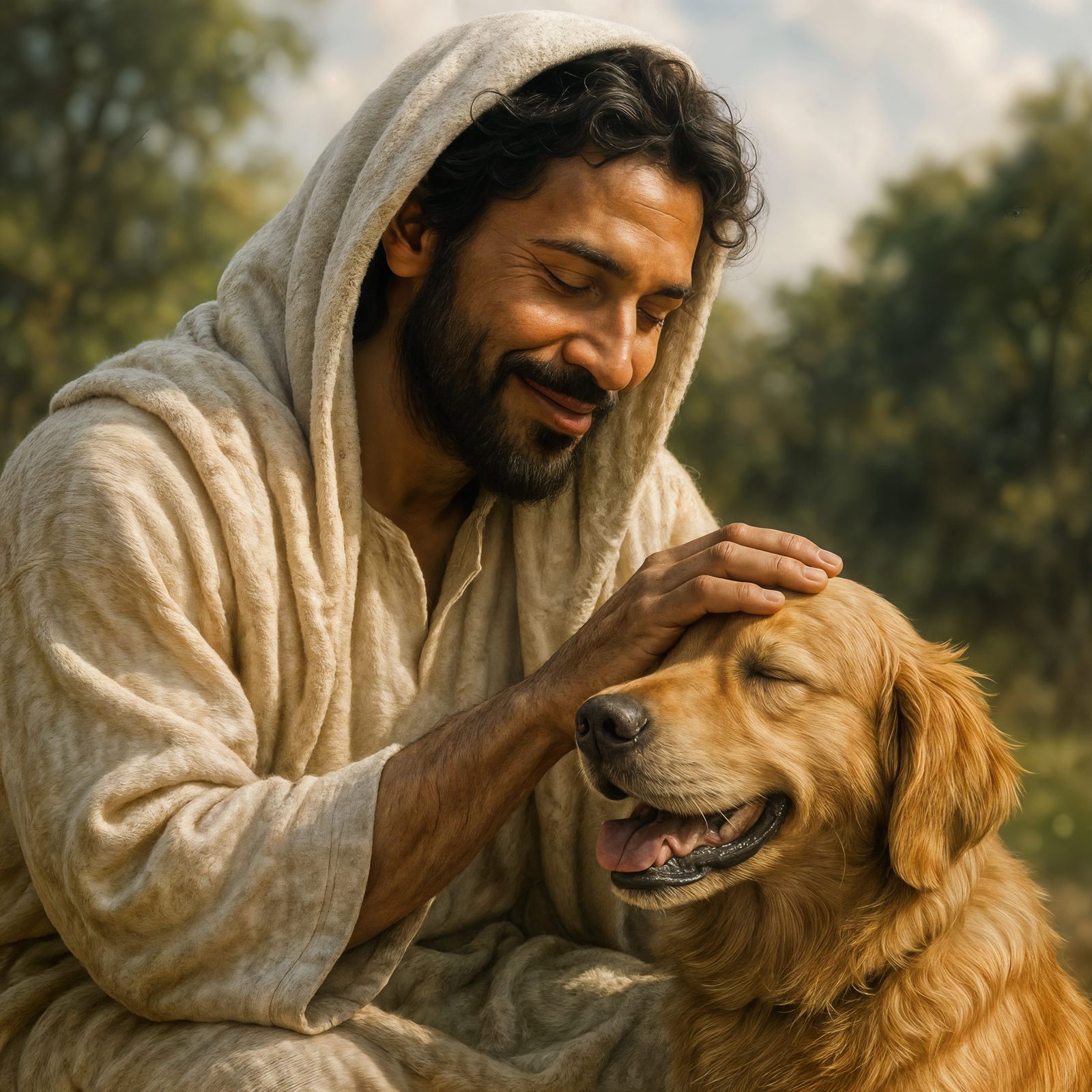 CGI Image of Peaceful Jesus Petting a Dog