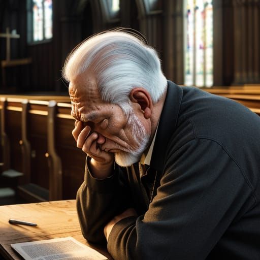 Old Man Praying: Hyper-Realistic Digital Art