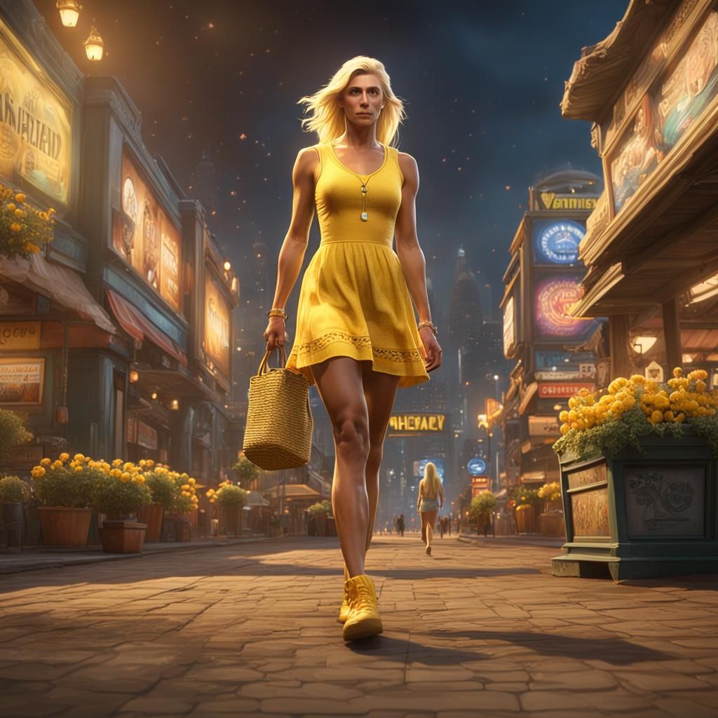 Woman in Yellow Sundress, Detailed Digital Painting